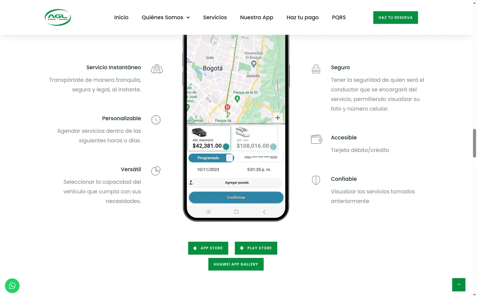 The AGL Plus app section with store links