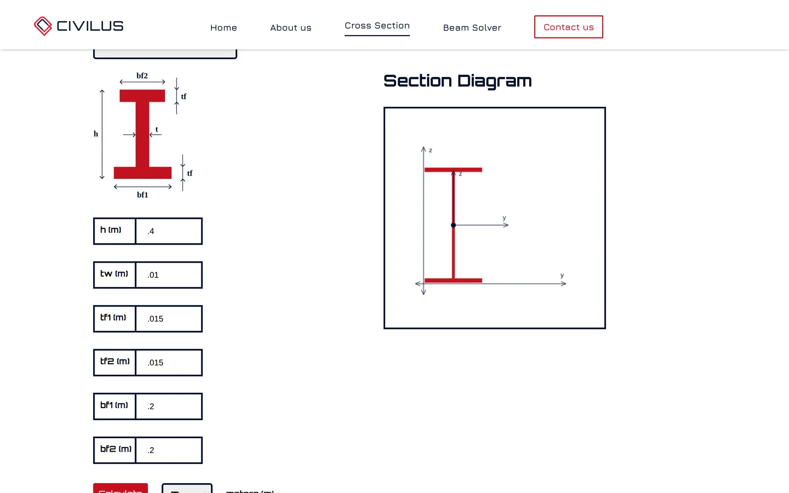 Cross Section Properties with an I-section drawn to scale