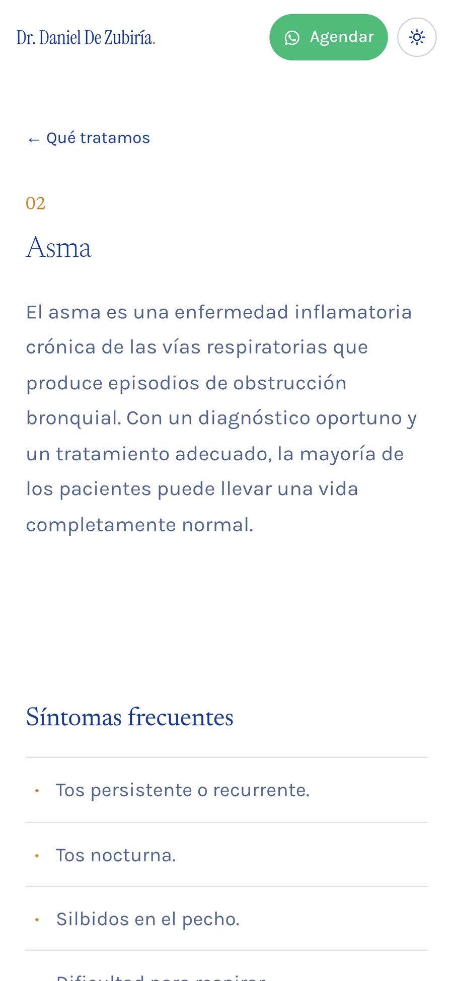 Asthma page on a phone