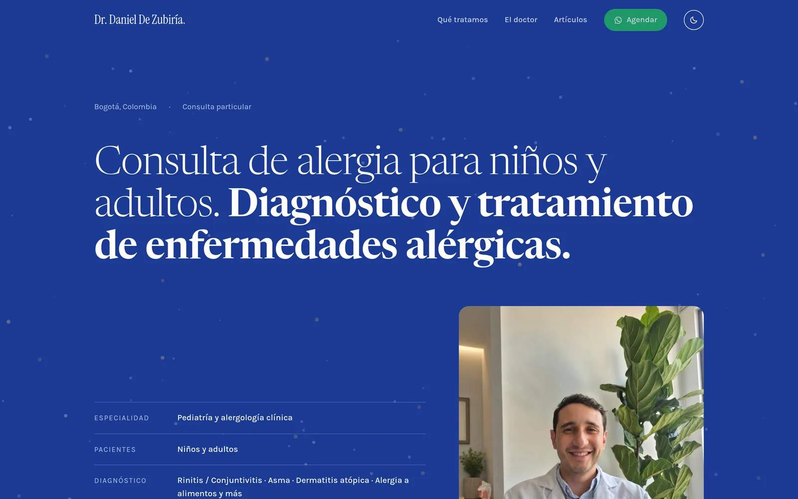 Home page in dark mode, on the brand navy
