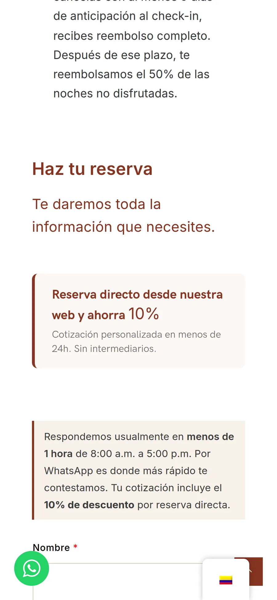 Booking form on a phone