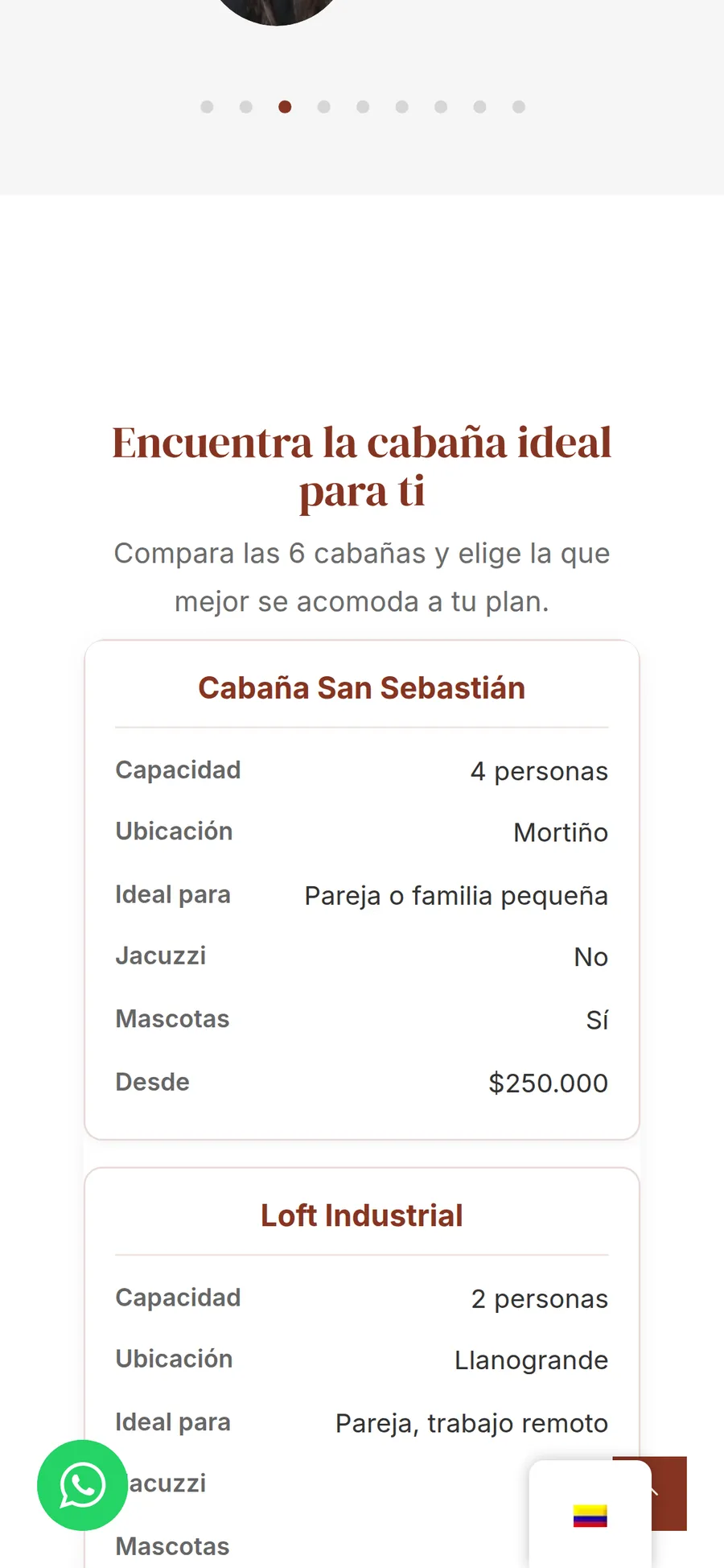 The comparison table becomes one card per cabin on a phone