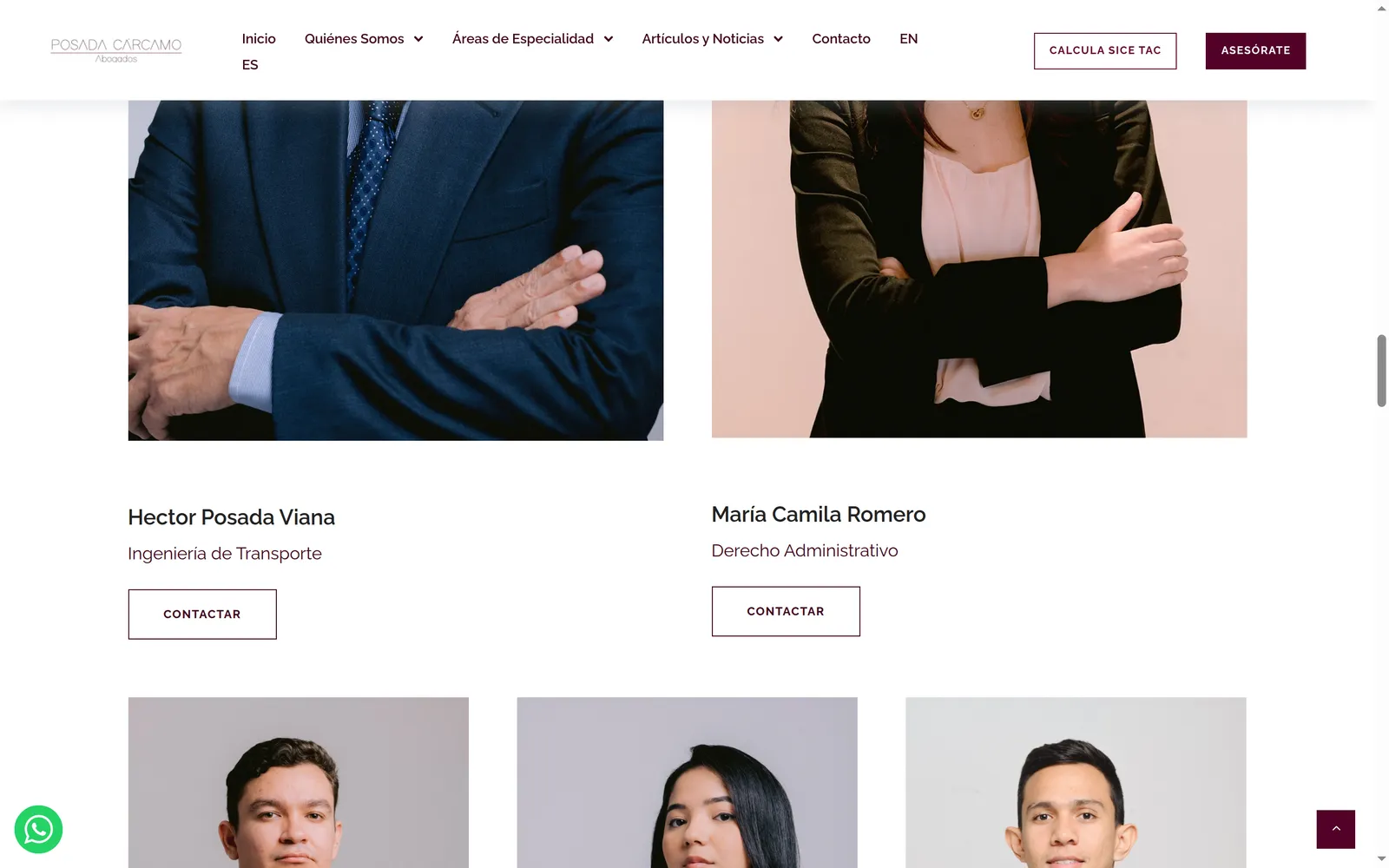 Abogados de la firma, cada uno con su botón de contacto