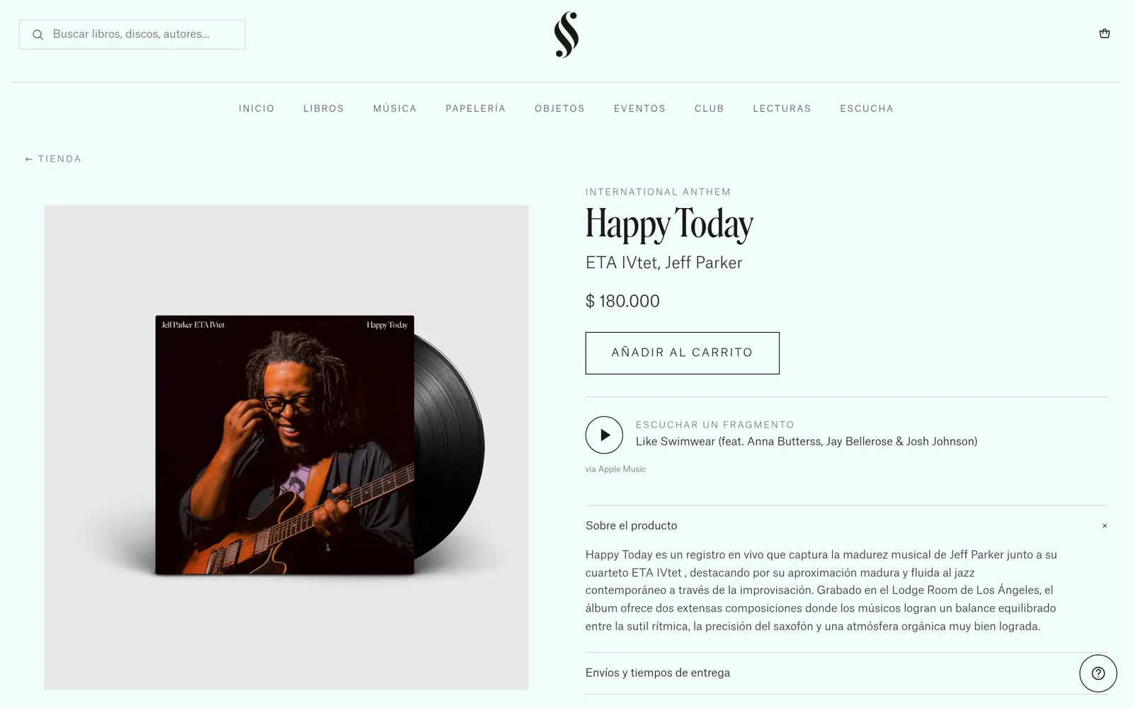 Record page for Happy Today by Jeff Parker ETA IVtet, with a preview player