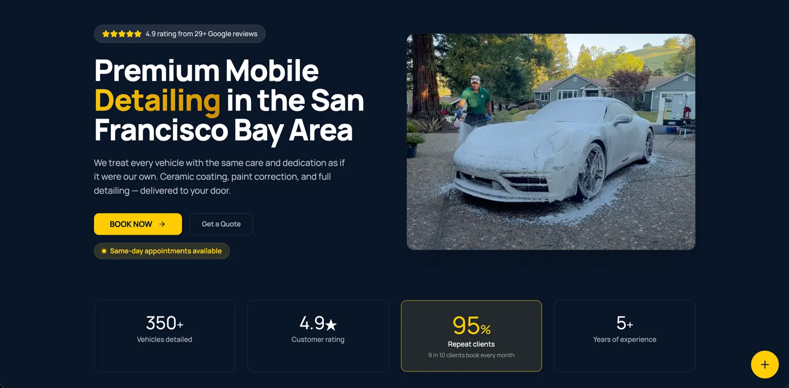 Sitio web de Spot On Mobile Detailing, detailing premium a domicilio en el Área de la Bahía de San Francisco